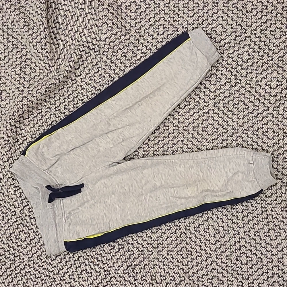 Grey Sweatpants with Navy and Neon Racing Stripes